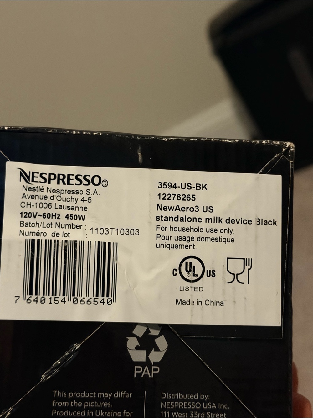 NESPRESSO Aeroccino 3 Milk Frother - Black - Picture 2 of 2